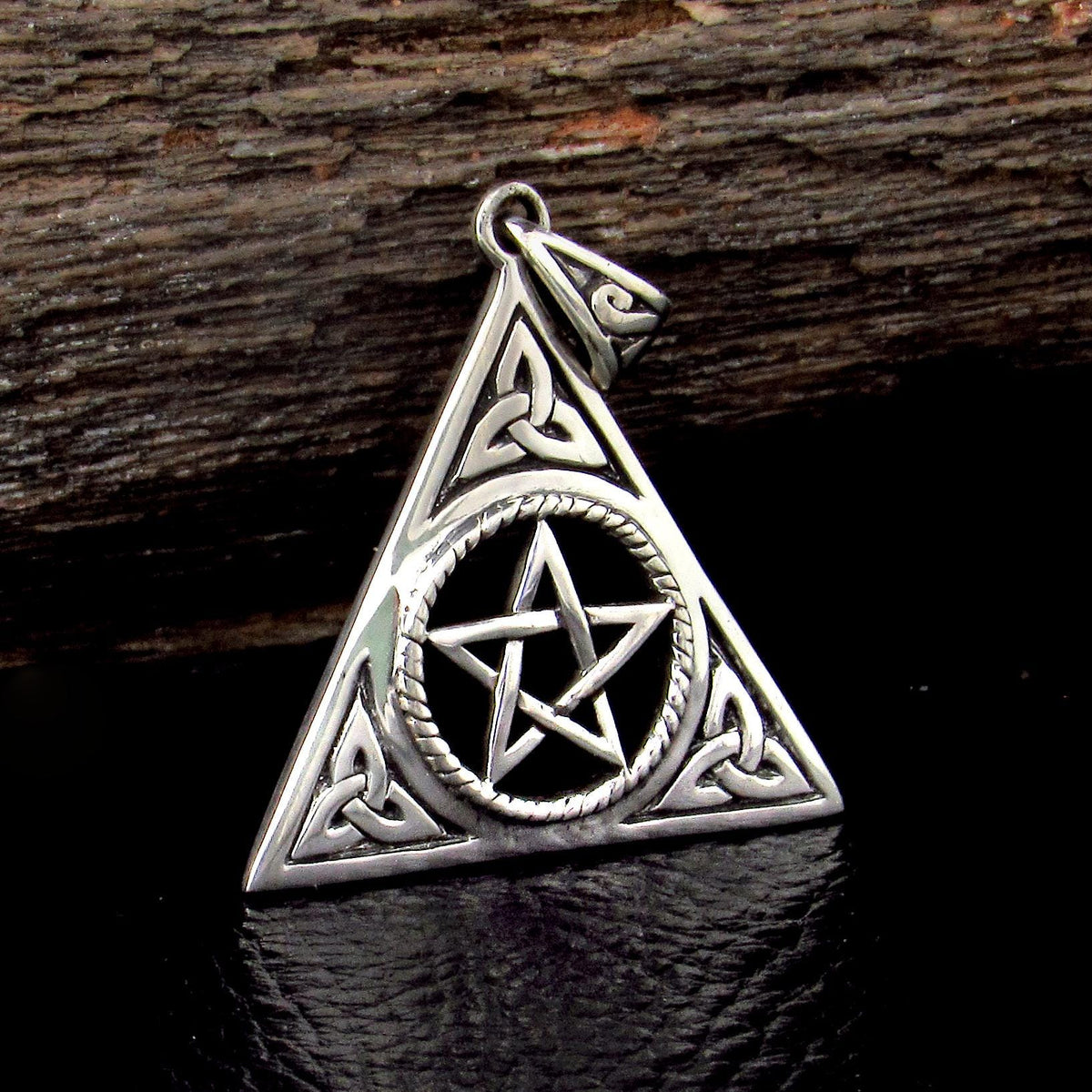 Solid 925 Sterling Silver Celtic Trinity Knot Pentacle Pendant Wiccan Pagan Triangle Amulet