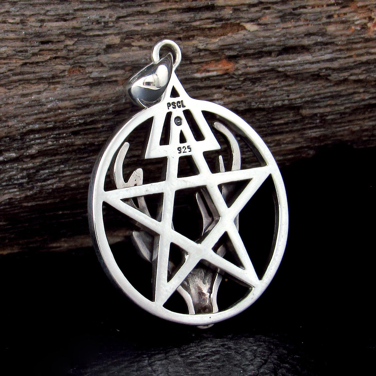 Solid 925 Sterling Silver Stag Pentacle Pendant, Antler Pagan Amulet, Third Degree Symbol