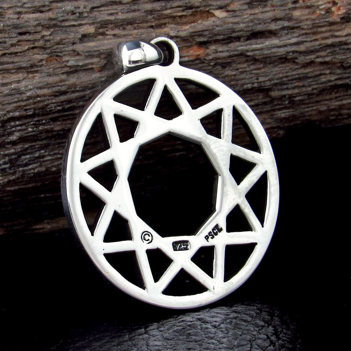 Solid 925 Sterling Silver Enneagram Pendant, Ninefold Star Sacred Geometry Amulet