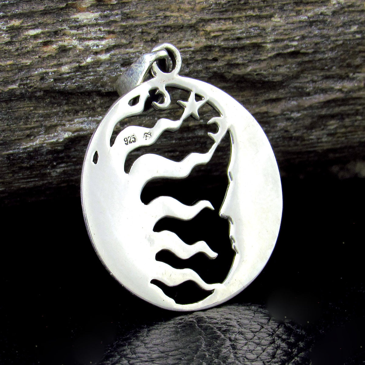 Solid 925 Sterling Silver Sun Moon Face Pendant, Celestial Necklace Amulet, Yin Yang Jewelry