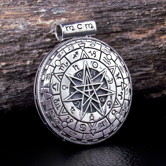 Solid 925 Sterling Silver Magic Circle Pendant, Pagan Witchcraft Amulet Designed by Oberon Zell