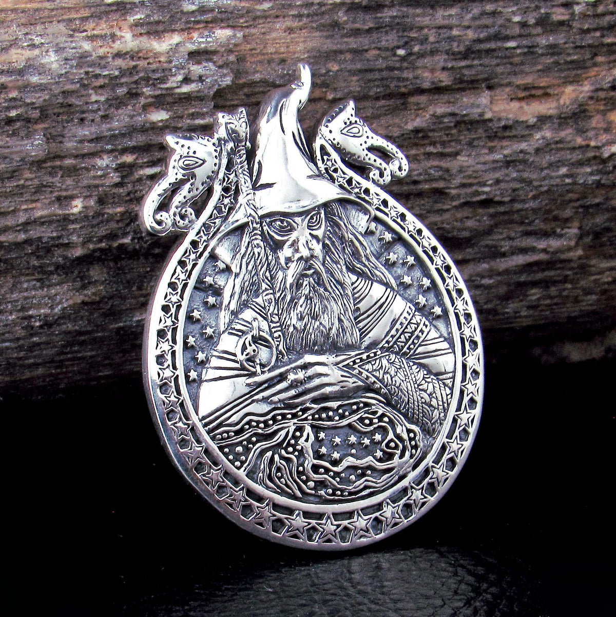 Solid 925 Sterling Silver Wizard Pendant, Arcane Sorcerer Talisman, Magical Mage Amulet