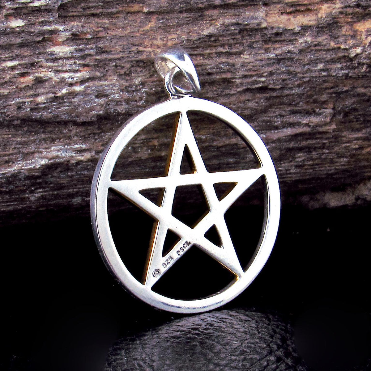 Solid 925 Sterling Silver & 14k Gold Vermeil Pentacle Star Pendant, Pagan Pentagram, Wiccan Amulet