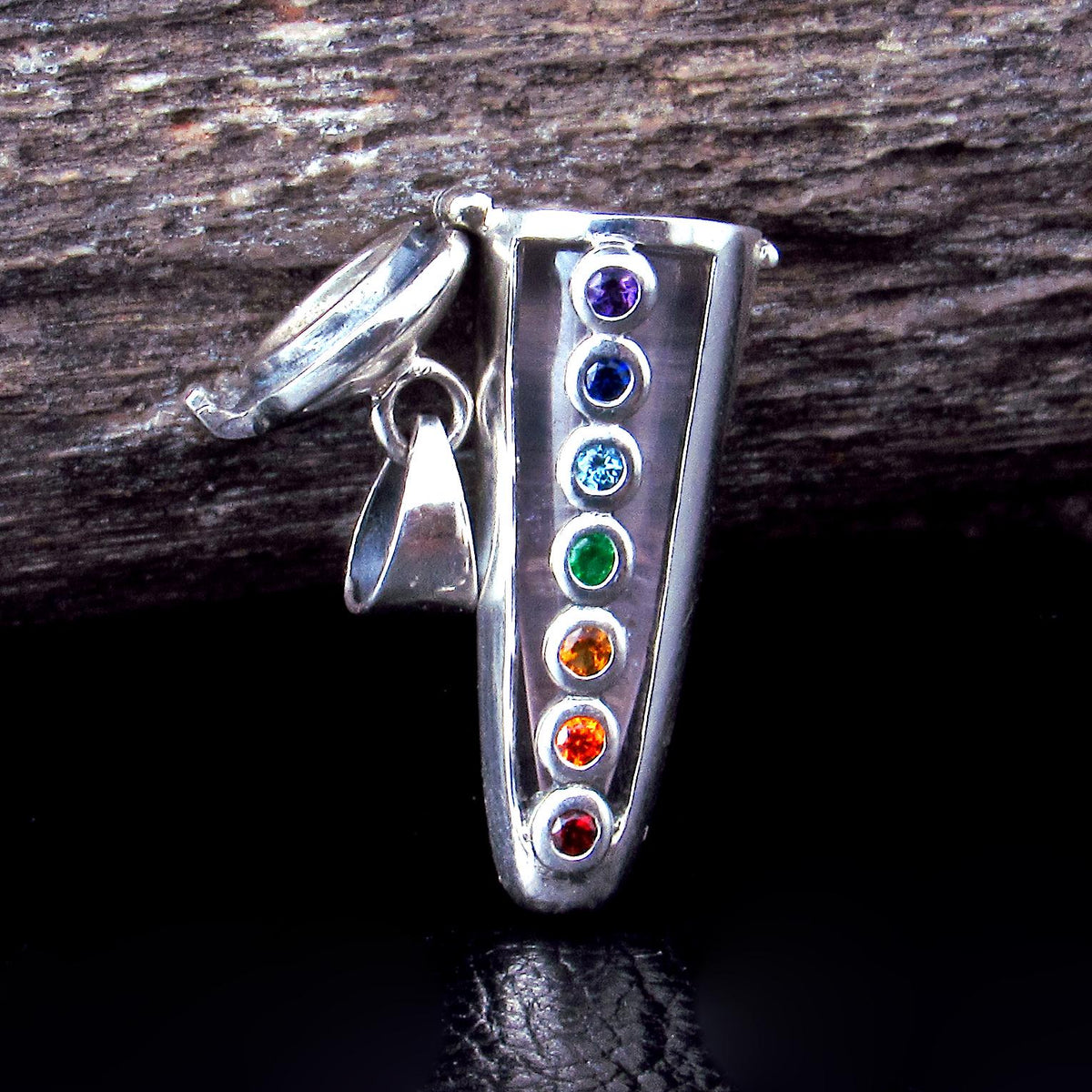 Solid 925 Sterling Silver Chakra Pendulum Pendant, Compartment with Hinged Lid – Seven Gemstone Locket