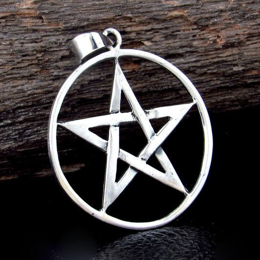Solid 925 Sterling Silver Classic Pentacle Pendant – Wiccan Protection Pentagram, Pagan Witchcraft Talisman Jewelry