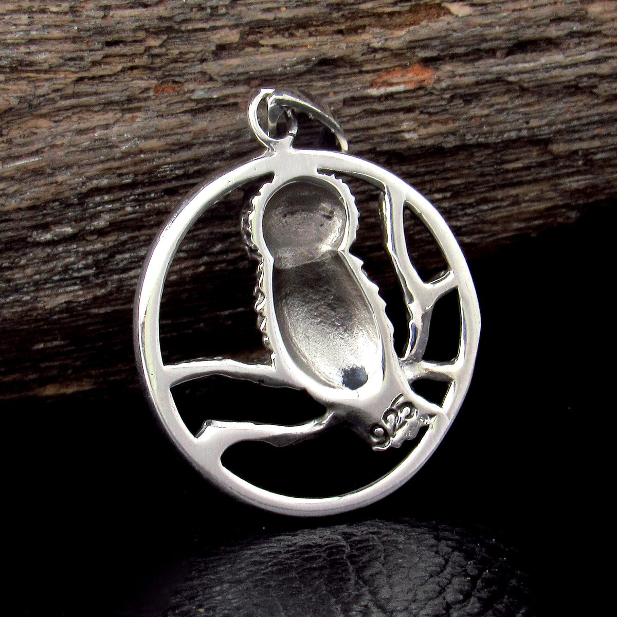 Solid 925 Sterling Silver Barn Owl Pendant Necklace – Forest Bird on Branch Amulet
