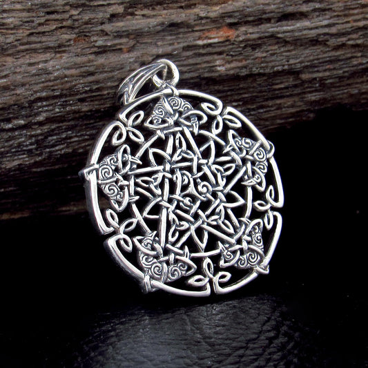 Solid 925 Sterling Silver Celtic Pentagram Star Pendant, Brigid Ashwood Design, Pagan Wiccan Necklace