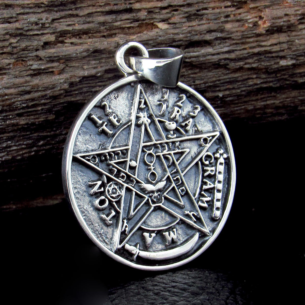 Solid 925 Sterling Silver Tetragrammaton Pendant – Seal of Solomon Pentacle – Cermonial Protection Amulet