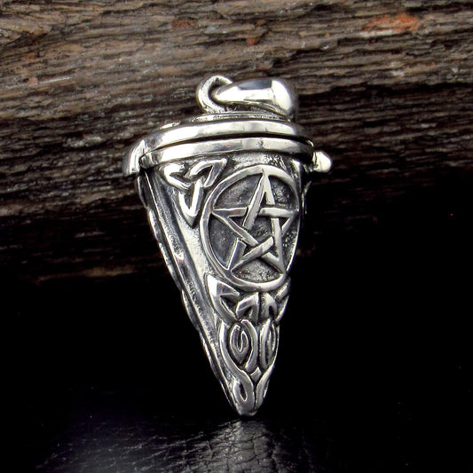Solid 925 Sterling Silver Pentacle Pendulum, Secret Locket Compartment, Wiccan Pagan Talisman