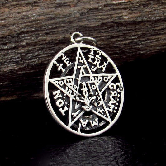 Solid 925 Sterling Silver Tetragrammaton Charm, Seal of Solomon Pentagram, Small Cermonial Protection Pentacle