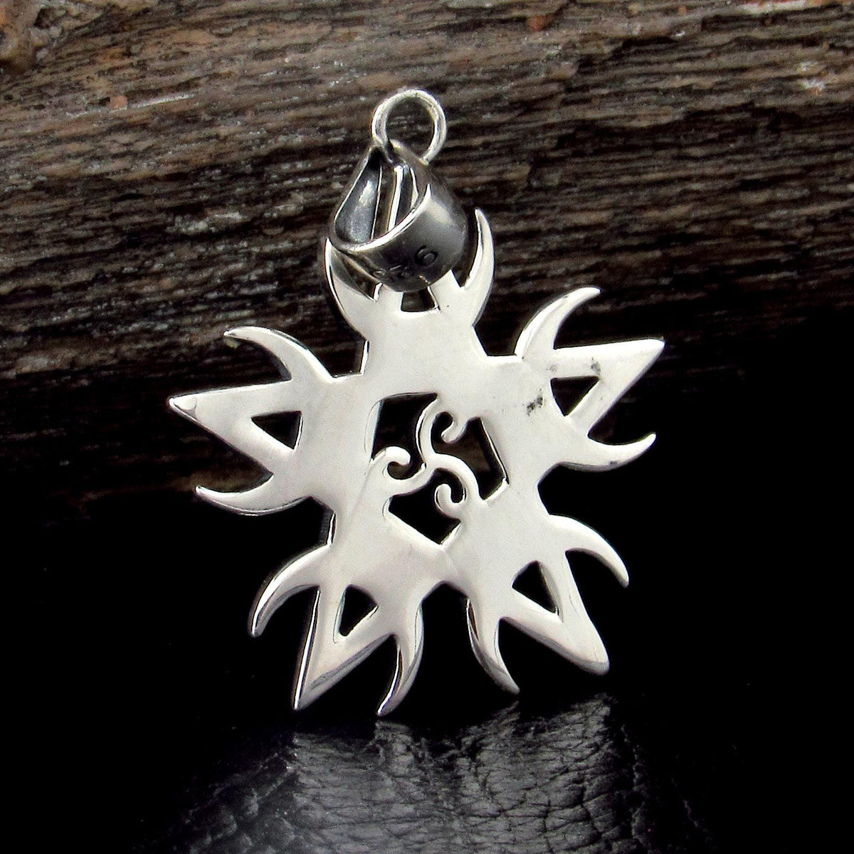 Solid 925 Sterling Silver Celtic Triskelion Knot & Moons Pentagram Pendant