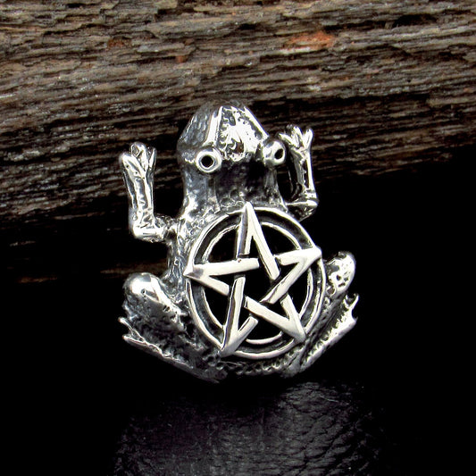 Solid 925 Sterling Silver Frog Pentacle Pendant Gothic Pagan Amulet, Occult Talisman