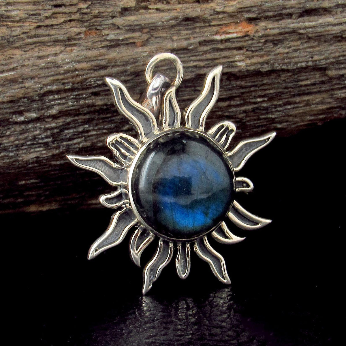 Solid 925 Sterling Silver Sun Pendant – Labradorite, Lapis, Moonstone, Tiger Eye, Turquoise, Spiny Oyster