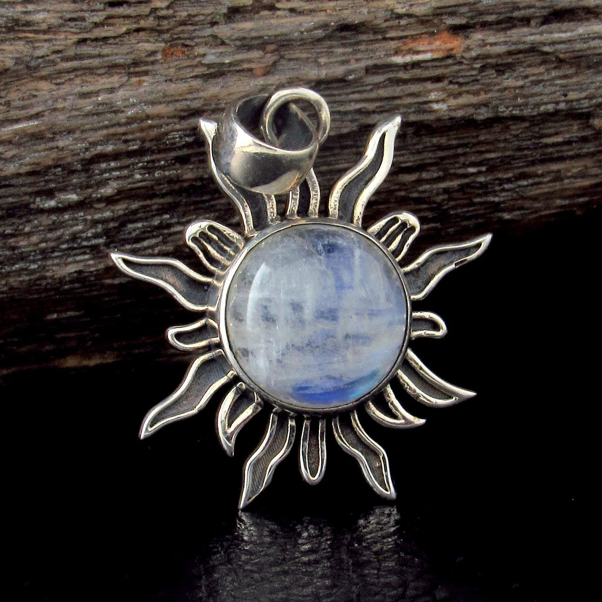 Solid 925 Sterling Silver Sun Pendant – Labradorite, Lapis, Moonstone, Tiger Eye, Turquoise, Spiny Oyster