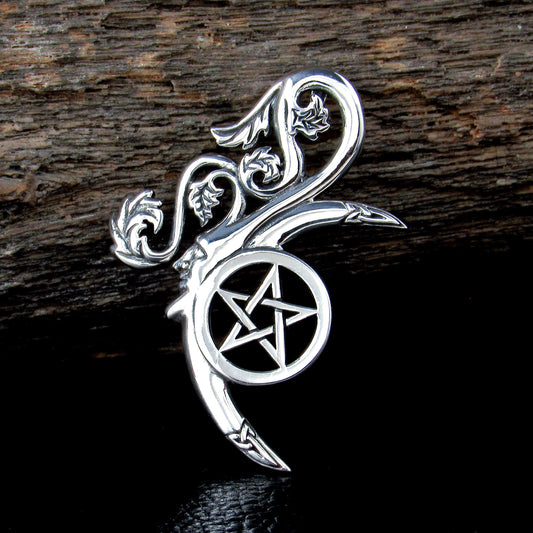 Solid 925 Sterling Silver Green Man Pentacle Pendant, Celtic Talisman, Wiccan Pagan Amulet