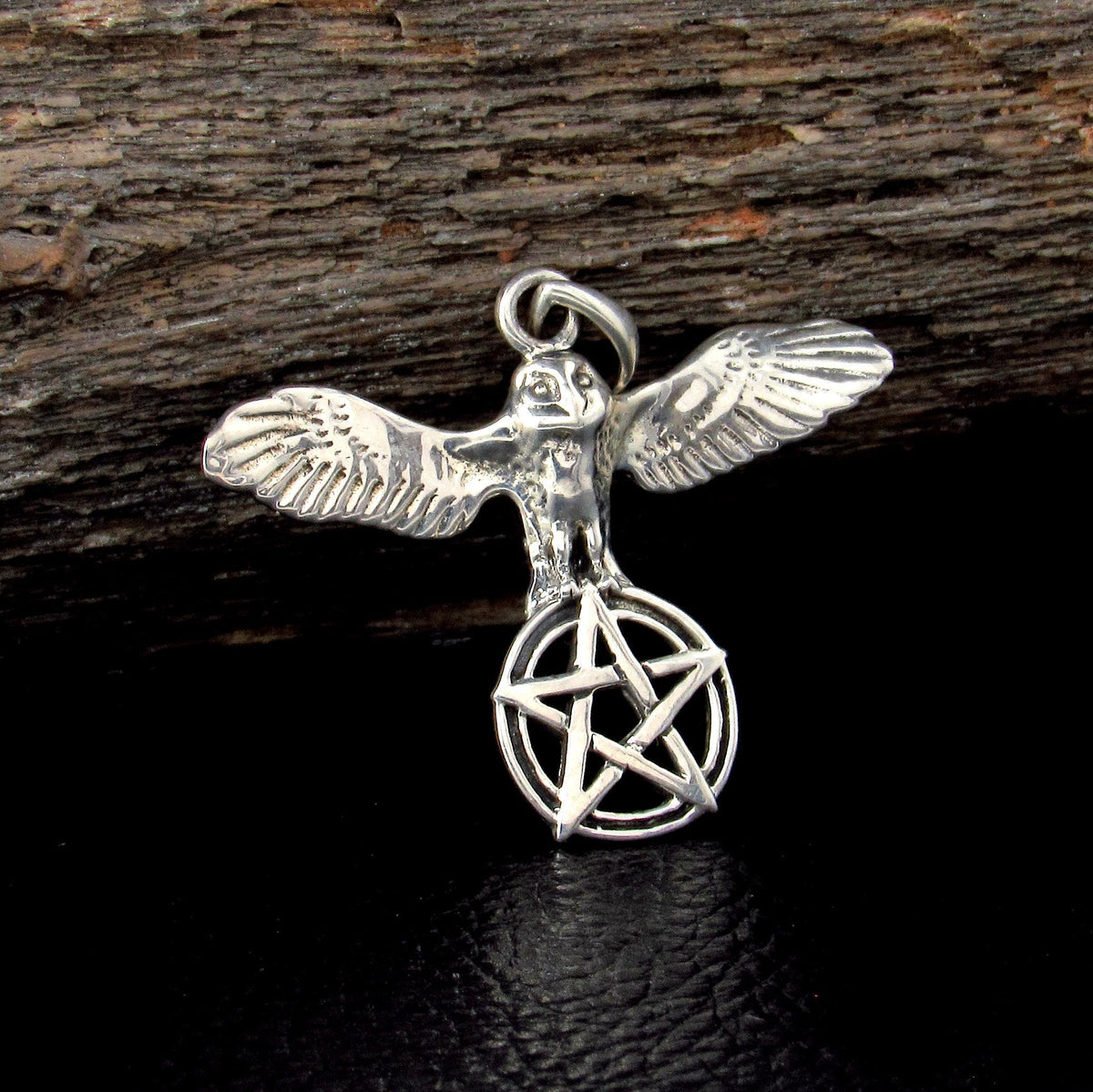 Solid 925 Sterling Silver Barn Owl Pentacle Pendant, Wiccan Jewelry, Pagan Amulet, Occult Talisman