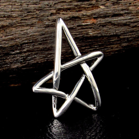 Solid 925 Sterling Silver Free Form Pentagram Pendant, Handcrafted Abstract Pagan Star, Wicca Magick Symbol, Whimsical Witchy Jewelry