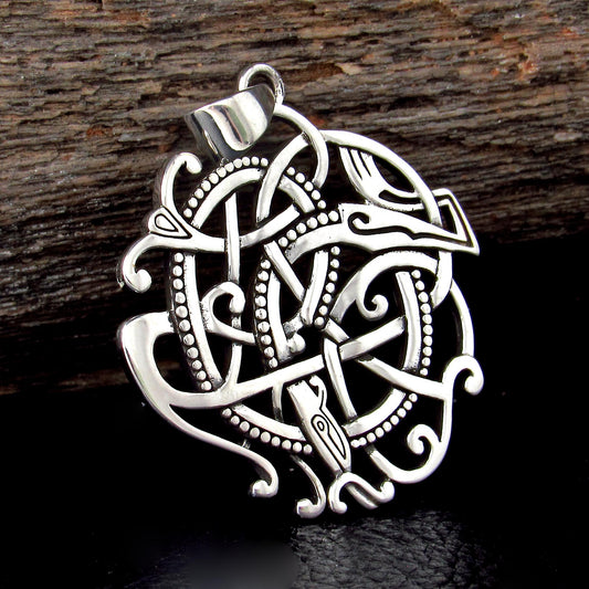 Solid 925 Sterling Silver Celtic Knot Ringerike Pendant, Viking Norse Knotwork Amulet