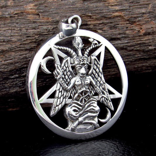 Solid 925 Sterling Silver Baphomet Pentacle Pendant, Occult Goat Head Sigil Satanic Talisman