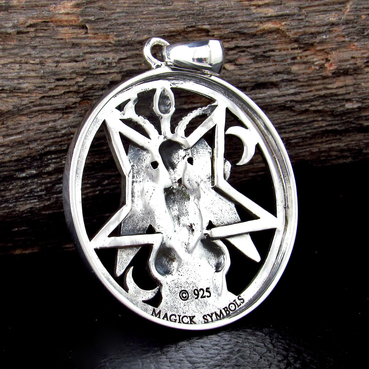 Solid 925 Sterling Silver Baphomet Pentacle Pendant, Occult Goat Head Sigil Satanic Talisman
