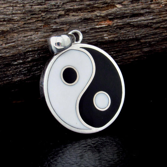 Solid 925 Sterling Silver Yin Yang Pentacle Pendant, Balance & Harmony Talisman, Wiccan Protection Amulet