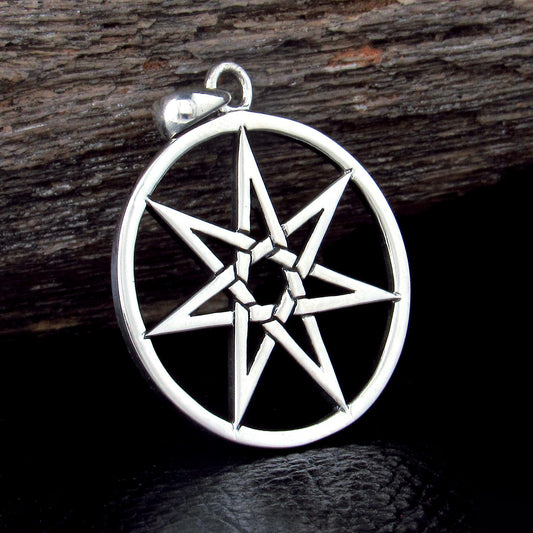 Solid 925 Sterling Silver Elven Star Pendant, Octagram Chaos Symbol, Pagan Talisman, Magic Amulet