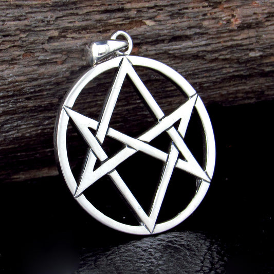 Solid 925 Sterling Silver Hexagram Pendant, Unicursal Star Pagan Amulet, Esoteric Occult Talisman