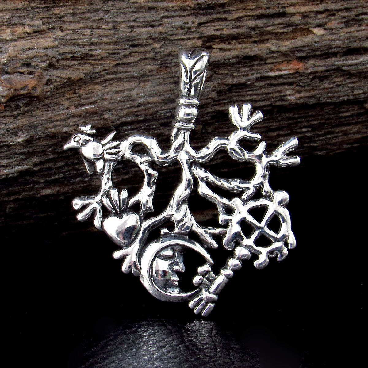 Solid 925 Sterling Silver Cimaruta Pendant, Italian Witch Charm Tree of Life Amulet