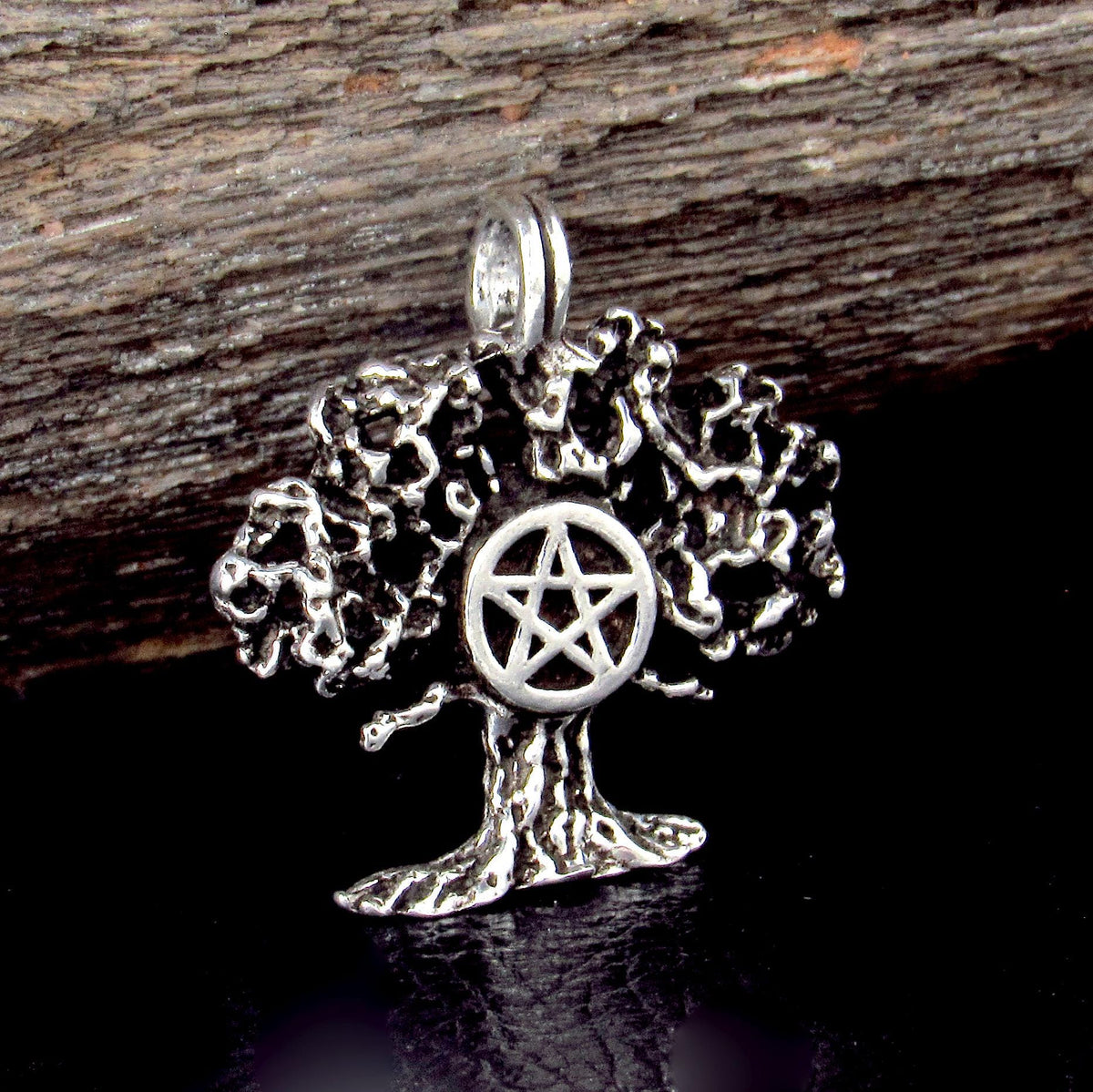 Solid 925 Sterling Silver Tree of Life Pentacle Pendant – Sacred Oak Pentagram Pagan Amulet