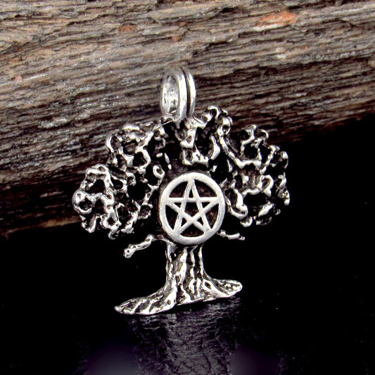 Solid 925 Sterling Silver Tree of Life Pentacle Pendant – Sacred Oak Pentagram Pagan Amulet