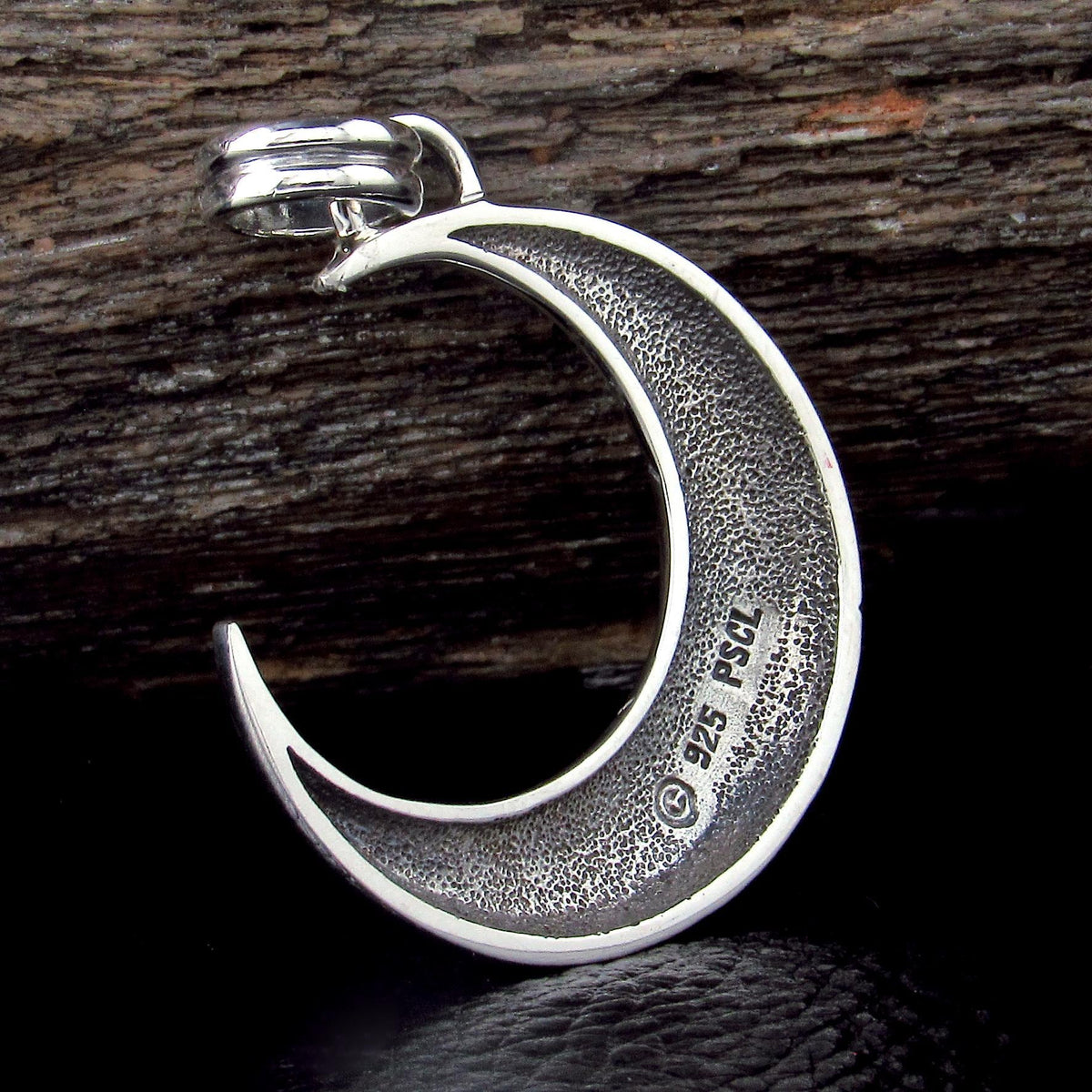 Solid 925 Sterling Silver Steampunk Crescent Moon Pendant, Mechanical Gear Moon Necklace Amulet