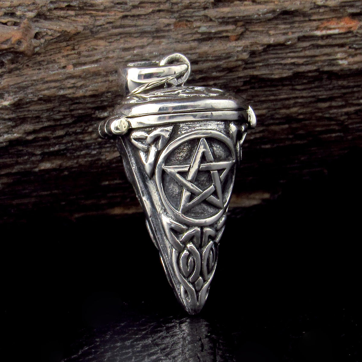 Solid 925 Sterling Silver Pentacle Pendulum, Secret Locket Compartment, Wiccan Pagan Talisman