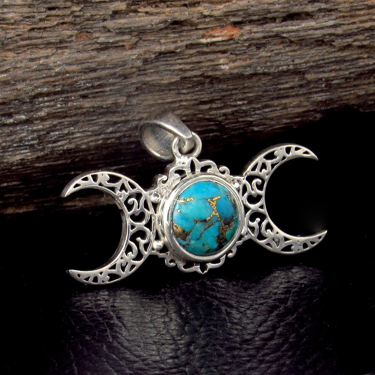 Solid 925 Sterling Silver Triple Moon Pendant - Celestial Gemstone Amulet - Amethyst, Labradorite, Moonstone, Pearl