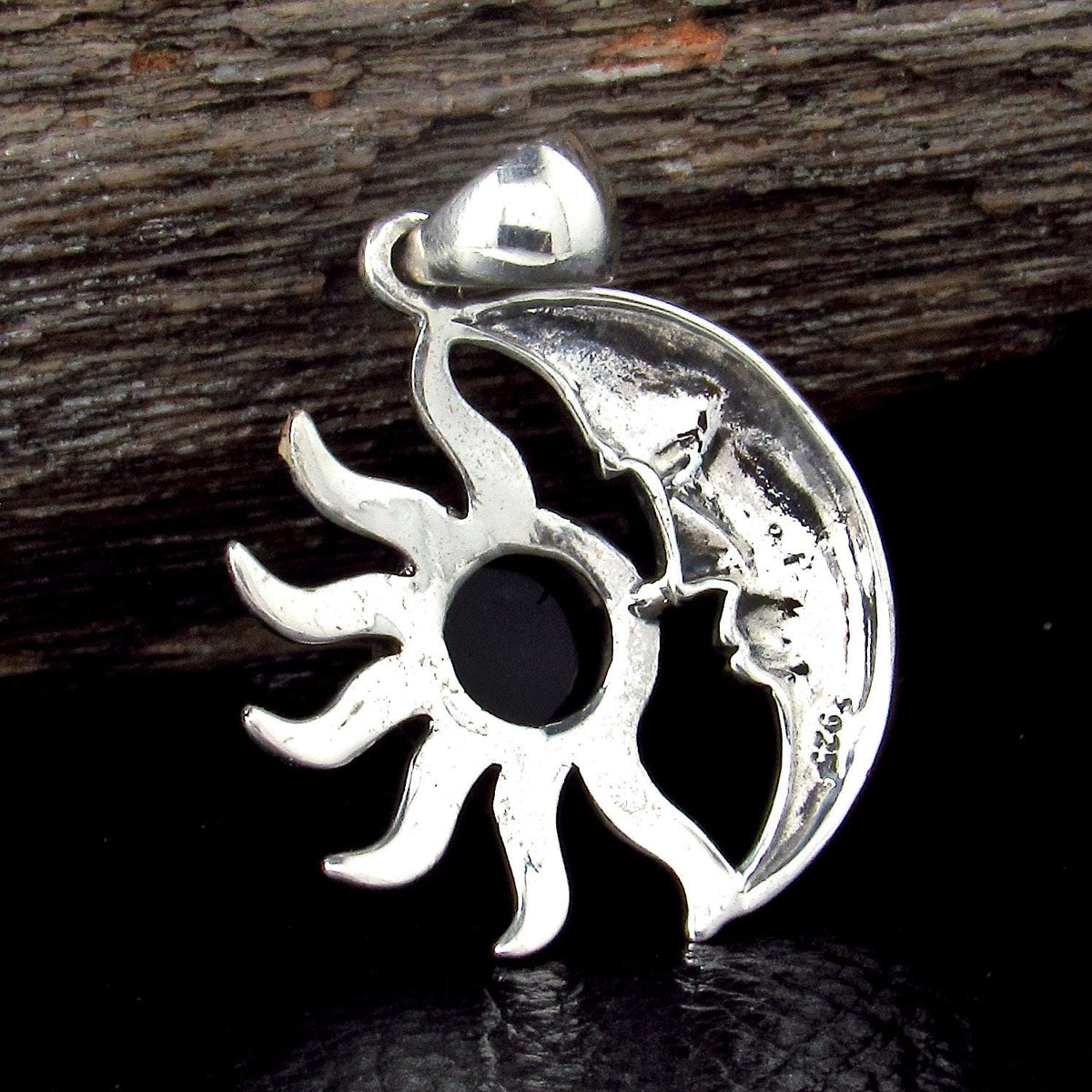 Solid 925 Sterling Silver Crescent Moon & Sun Gemstone Pendant - Amethyst, Labradorite, Rainbow Moonstone