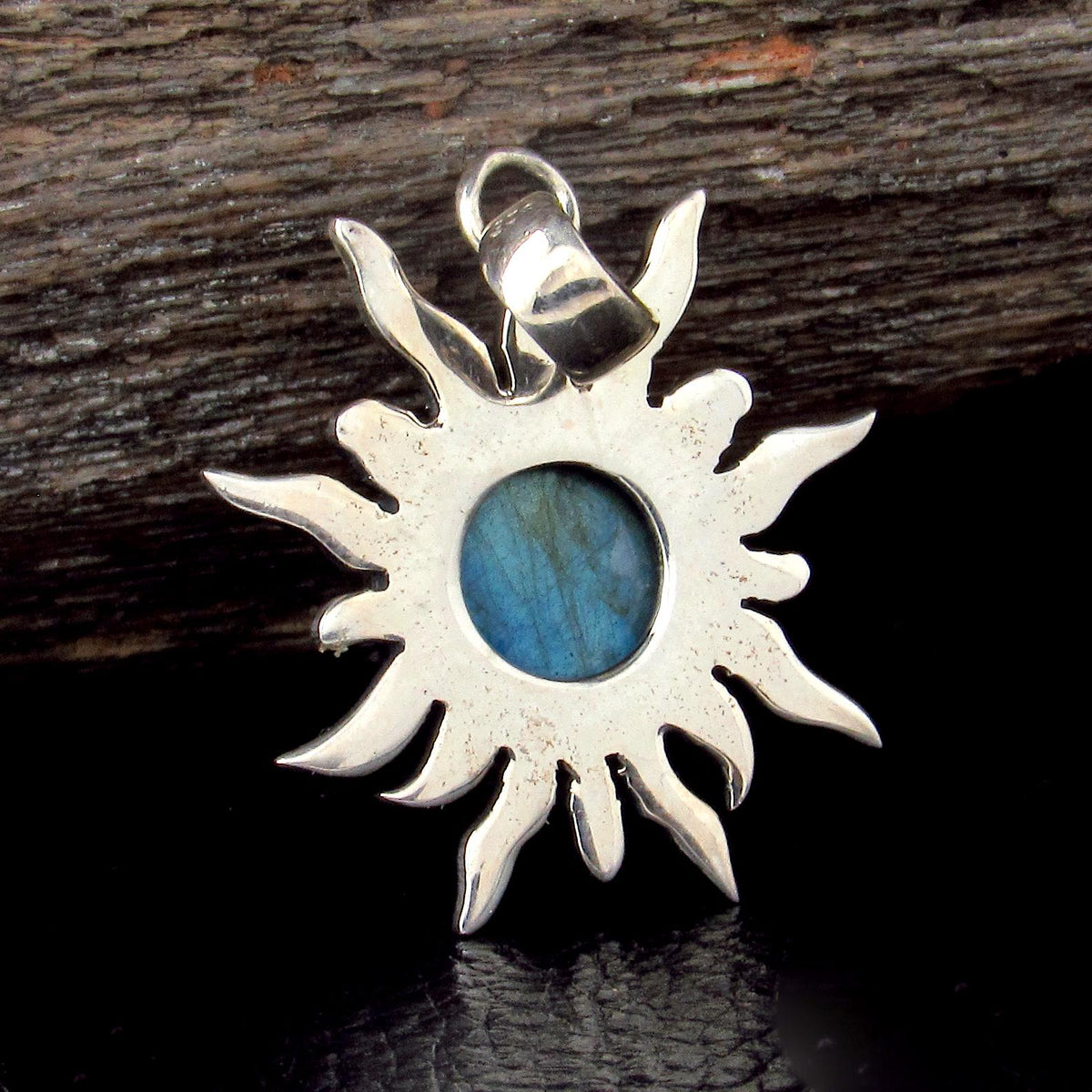Solid 925 Sterling Silver Sun Pendant – Labradorite, Lapis, Moonstone, Tiger Eye, Turquoise, Spiny Oyster