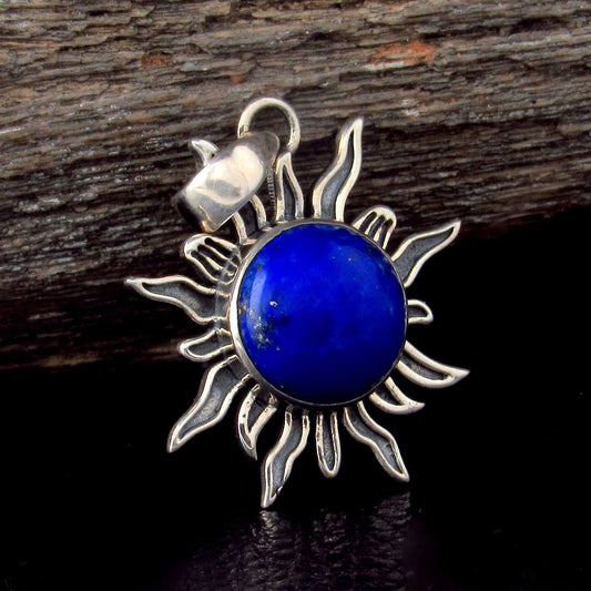 Solid 925 Sterling Silver Sun Pendant – Labradorite, Lapis, Moonstone, Tiger Eye, Turquoise, Spiny Oyster