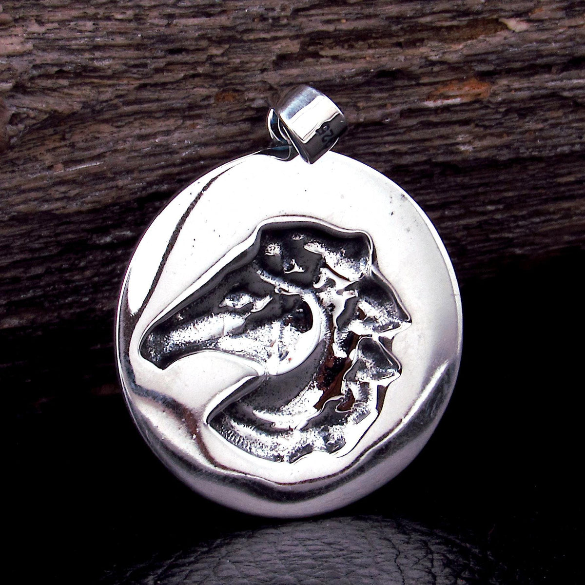 Solid 925 Sterling Silver Horse Medallion Pendant | Greek Key Puzzle, Equestrian “Coin” Necklace Amulet, Stallion Head Charm, Animal Jewelry