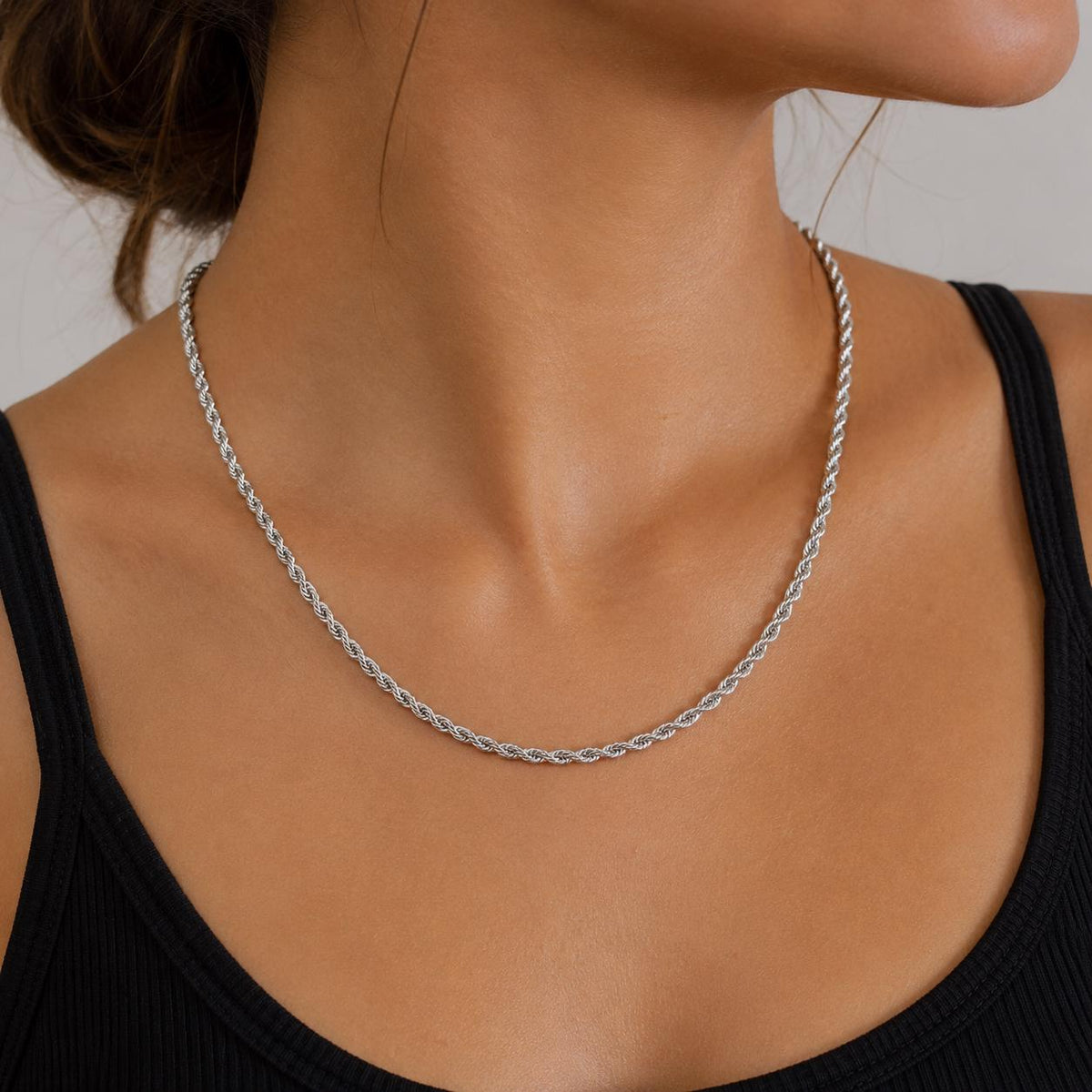 2.5MM Solid 925 Sterling Silver Italian Diamond Cut Rope Chain Necklace / Bracelet, Made in Italy 7 - 36 Inches, Unisex Jewelry Chain