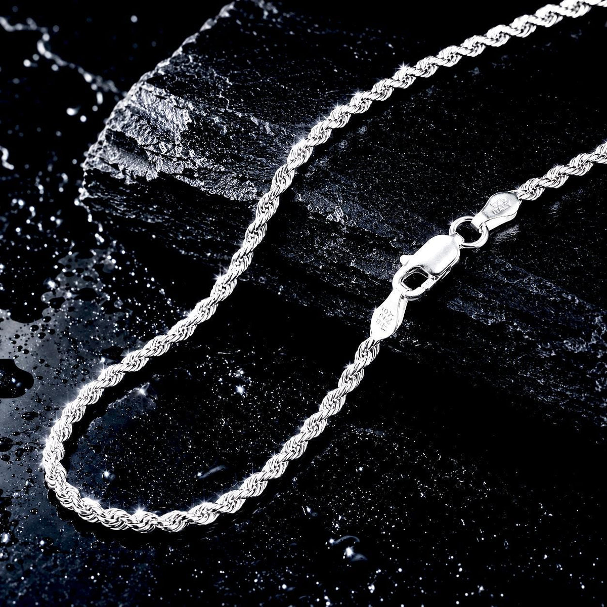 2.5MM Solid 925 Sterling Silver Italian Diamond Cut Rope Chain Necklace / Bracelet, Made in Italy 7 - 36 Inches, Unisex Jewelry Chain
