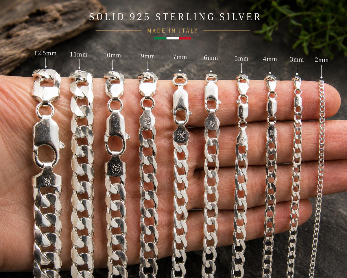 Solid 925 Sterling Silver Curb Chain Necklace, Heavy Cuban Link Chains for Men, Dainty Necklaces for Women, Unisex Jewelry, Made in Italy
