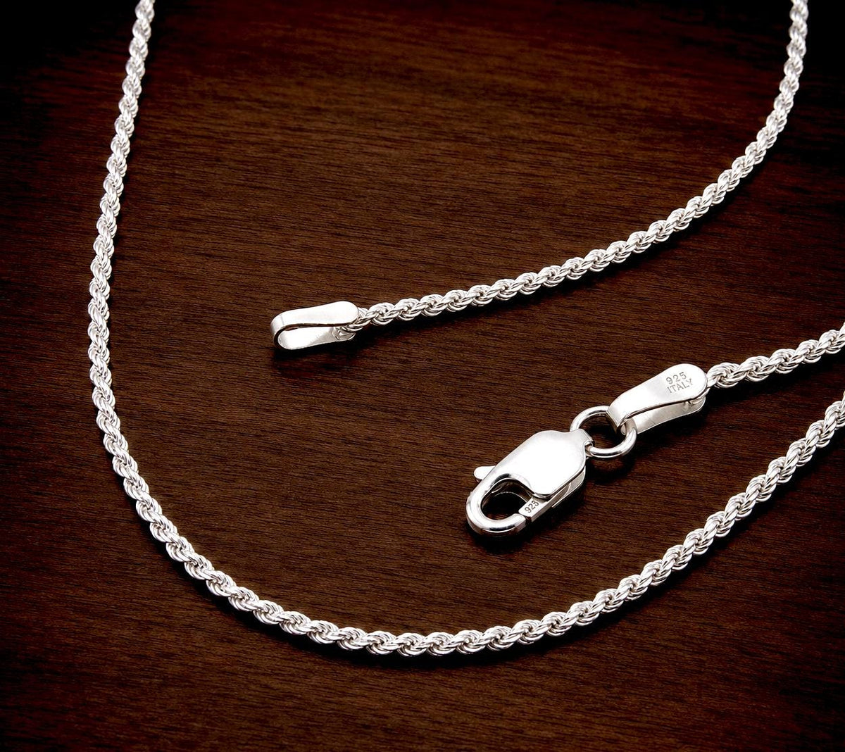 2MM Italian Diamond Cut Rope Chain, Solid 925 Sterling Silver Necklace or Bracelet