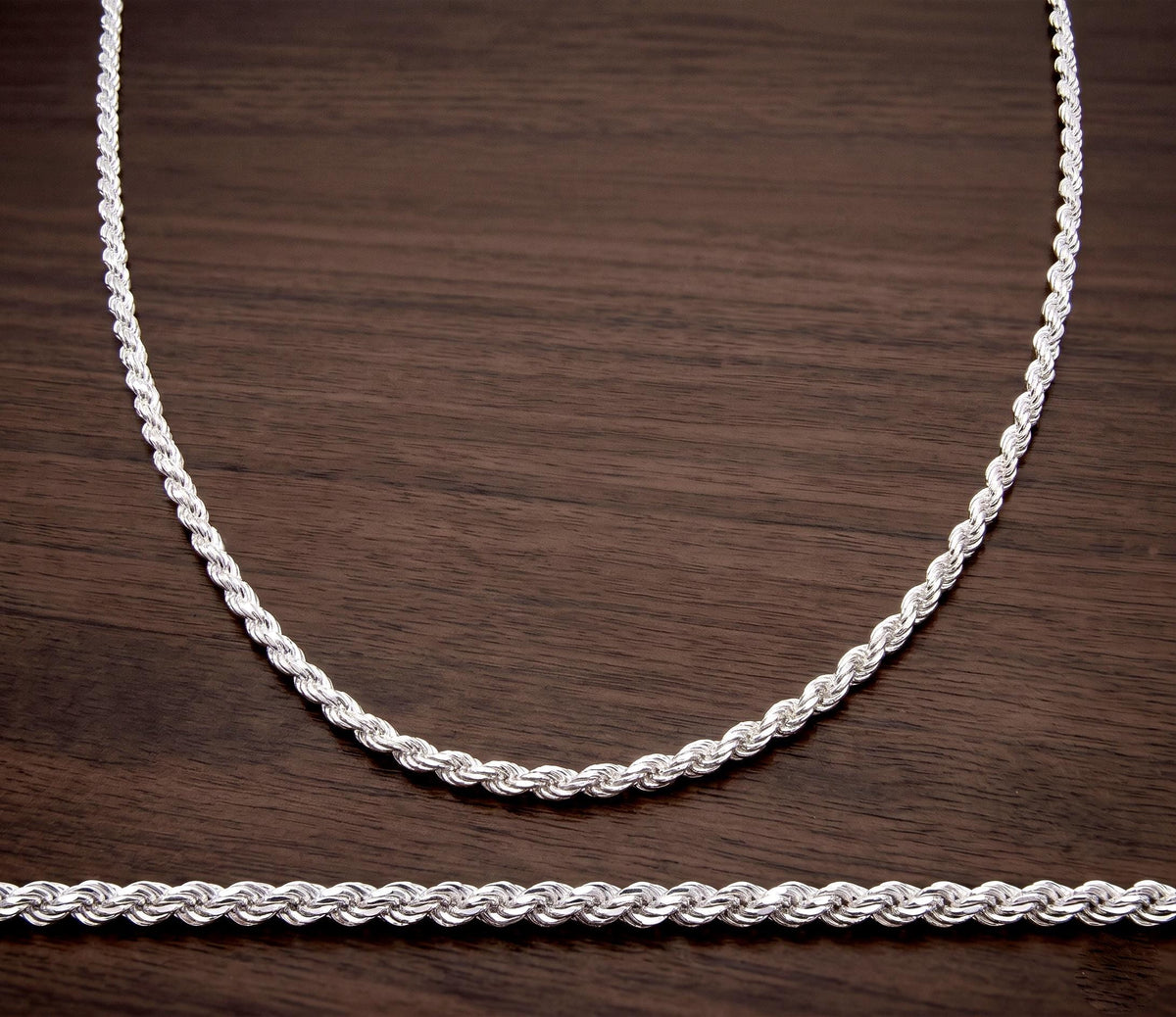 2MM Italian Diamond Cut Rope Chain, Solid 925 Sterling Silver Necklace or Bracelet