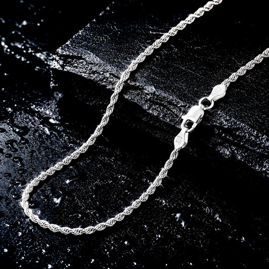 2MM Italian Diamond Cut Rope Chain, Solid 925 Sterling Silver Necklace or Bracelet