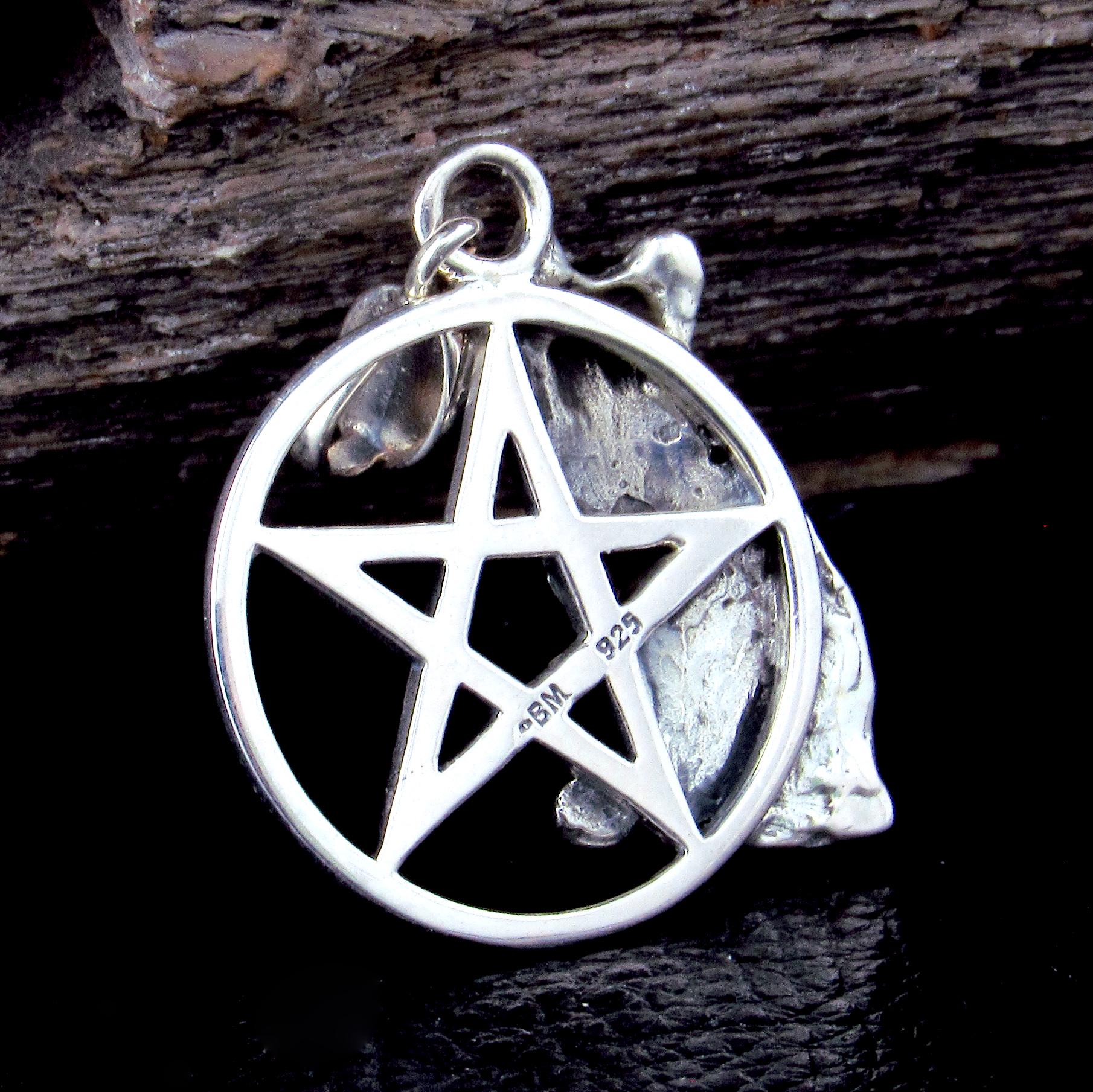 Solid 925 Sterling Silver Cat Familiar Pentacle Pendant With Garnet, Moonstone, Obsidian, or Peridot
