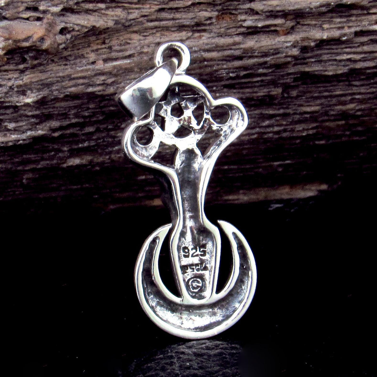 Solid 925 Silver Triple Moon Goddess Pendant, Wiccan Amulet, Pentagram Talisman, Pagan Jewelry