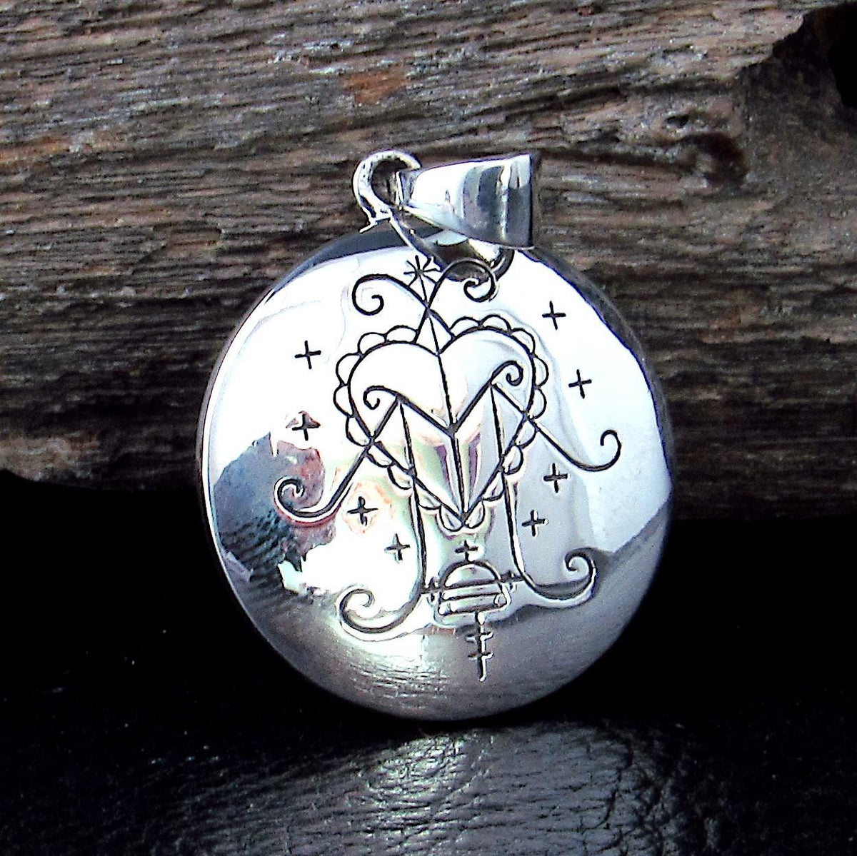 Solid 925 Sterling Silver Ezili Freda Veve Pendant, Haitian Vodou Amulet