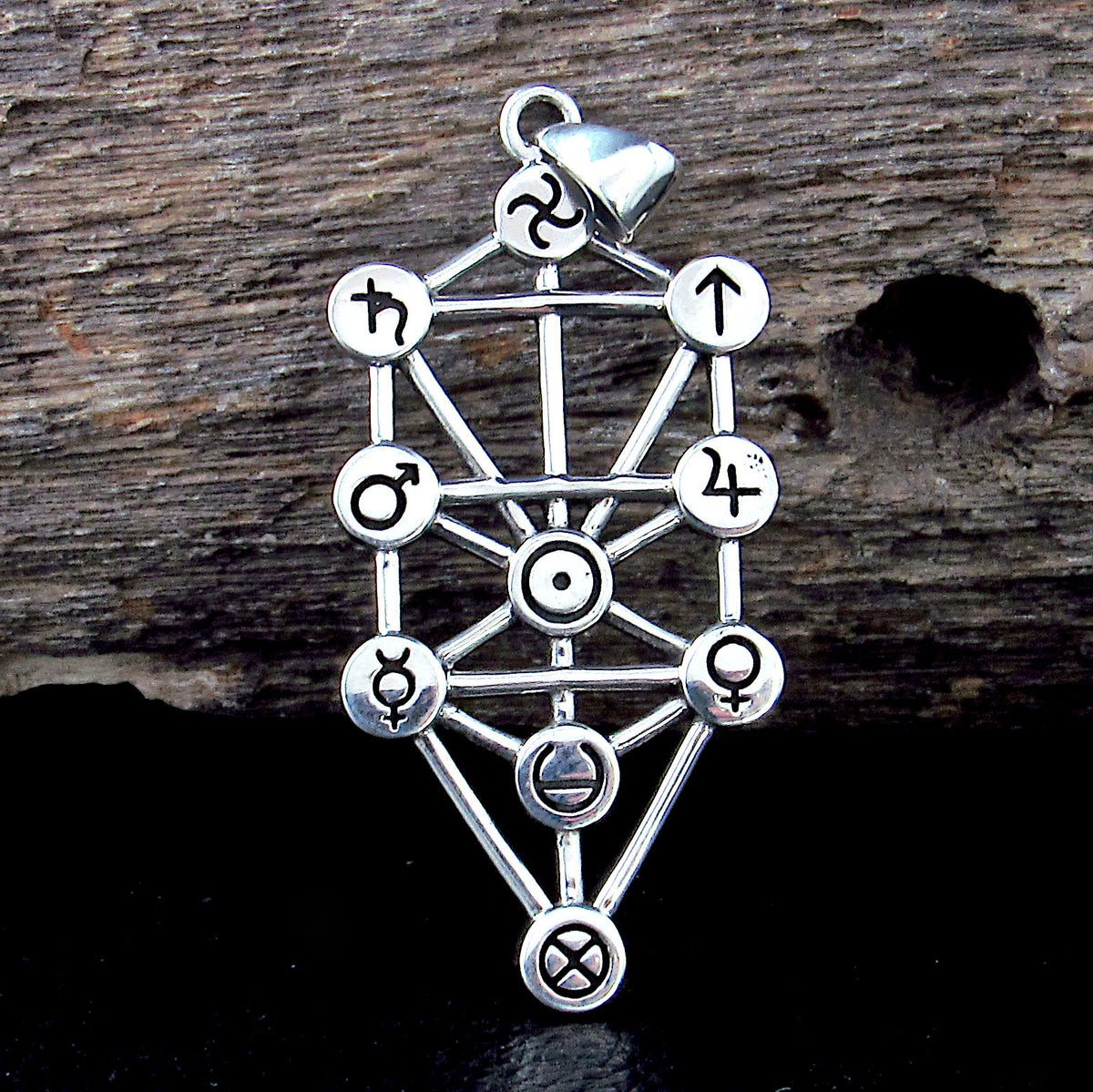 Solid 925 Sterling Silver Tree of Life Pendant by Oberon Zell, Kabbalah Occult Talisman