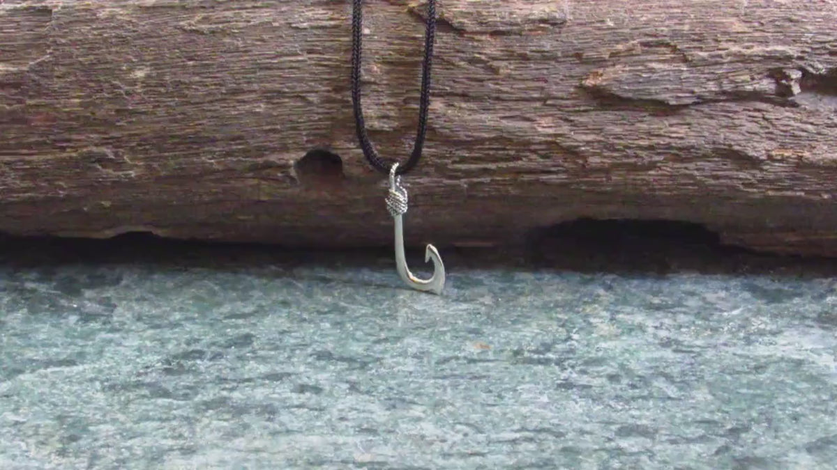 925 Fish Hook Pendant Necklace, Solid Sterling Silver Unisex Hawaiian Style Nautical Fishing Jewelry