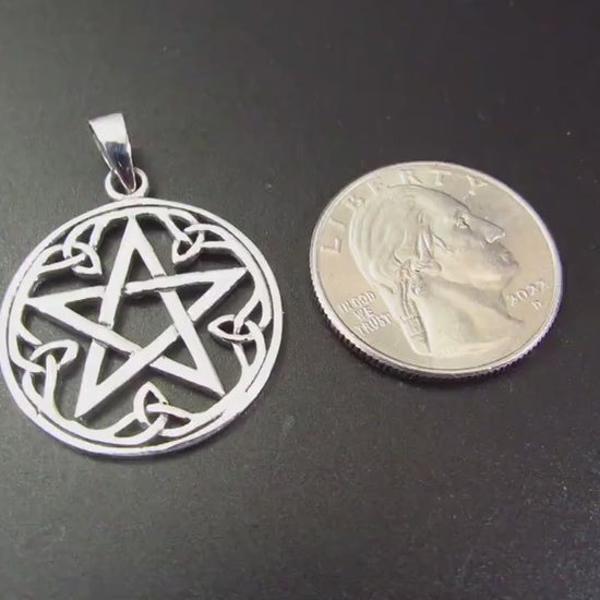 Solid 925 Sterling Silver Celtic Pentacle Pendant - Trinity Knot Pentagram Talisman - Pagan Jewelry Amulet