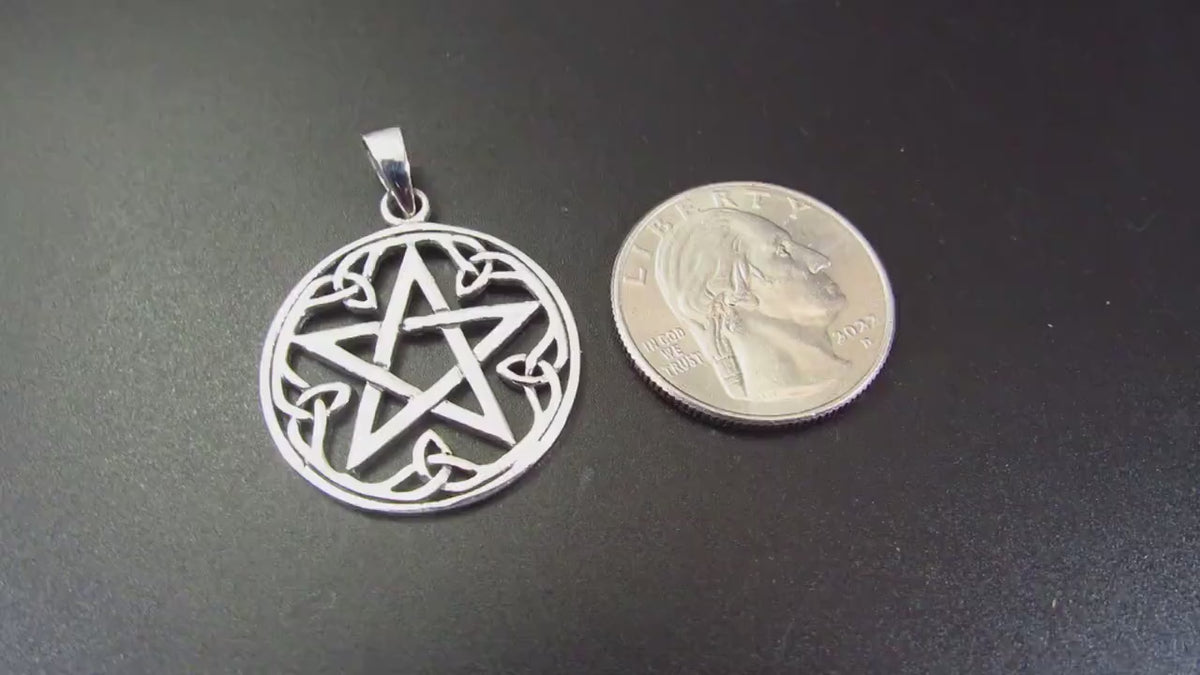 Solid 925 Sterling Silver Celtic Pentacle Pendant - Trinity Knot Pentagram Talisman - Pagan Jewelry Amulet
